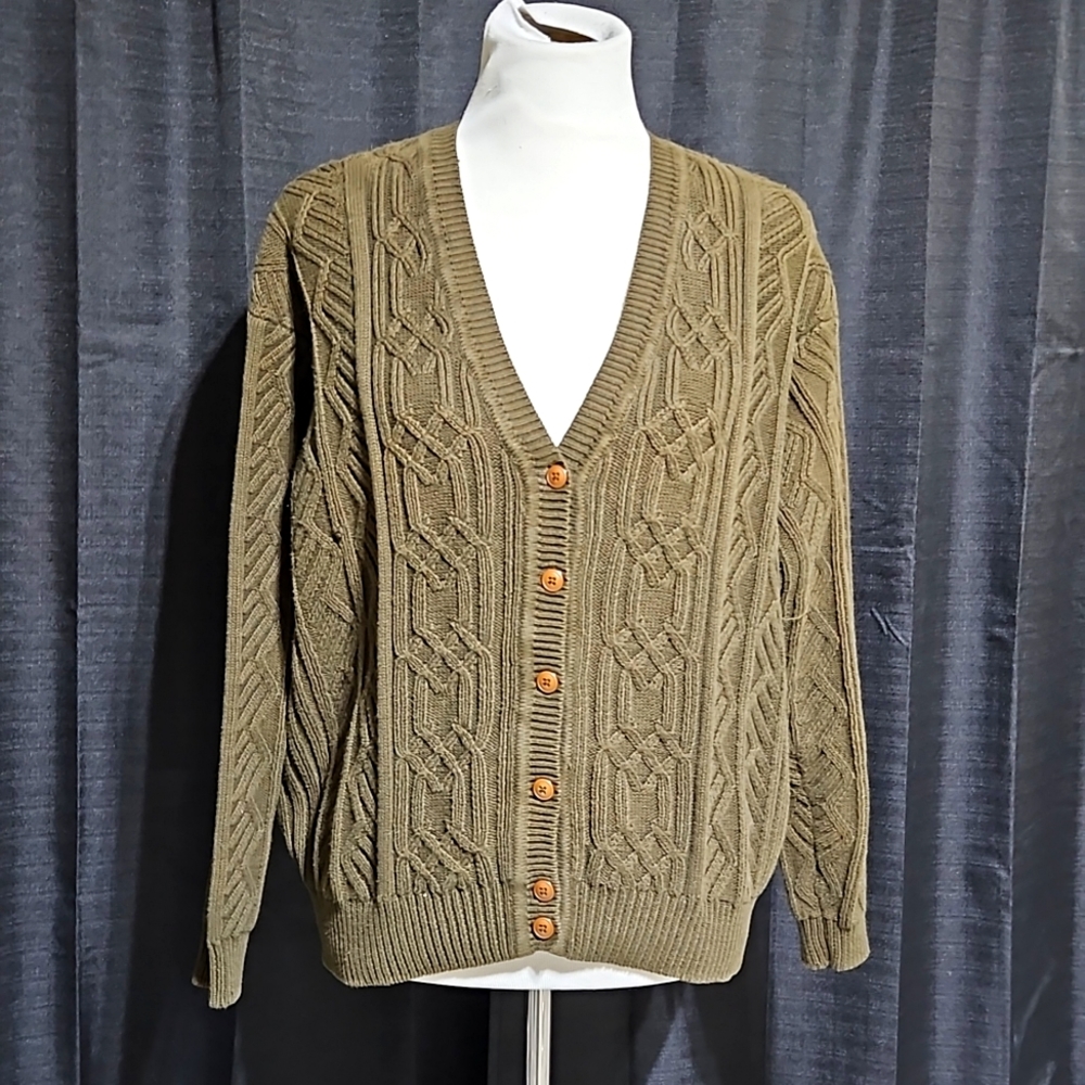 💯 cotton green cardigan sweater
